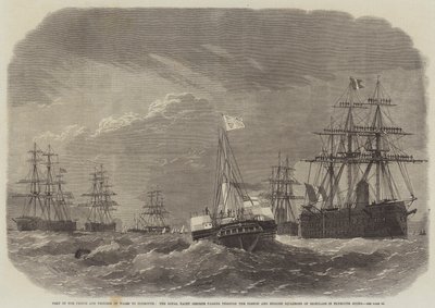 Visit of the Prince and Princess of Wales to Plymouth, the Royal Yacht Osborne Passing Through the French and English Squadrons of Ironclads in Plymouth Sound by Edwin Weedon